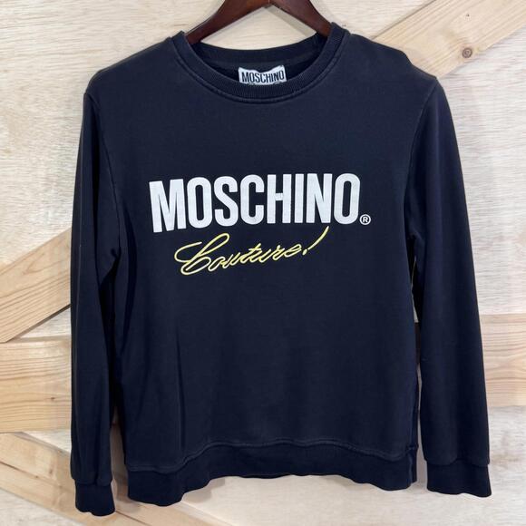 Moschino Couture Sweatshirt Mens Large Black Pullover Crewneck Teddy Bear Logo - Picture 1 of 11